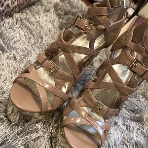 Used size 10 wide pair, 10 and gold platform Buckle, 5 inch high heels
